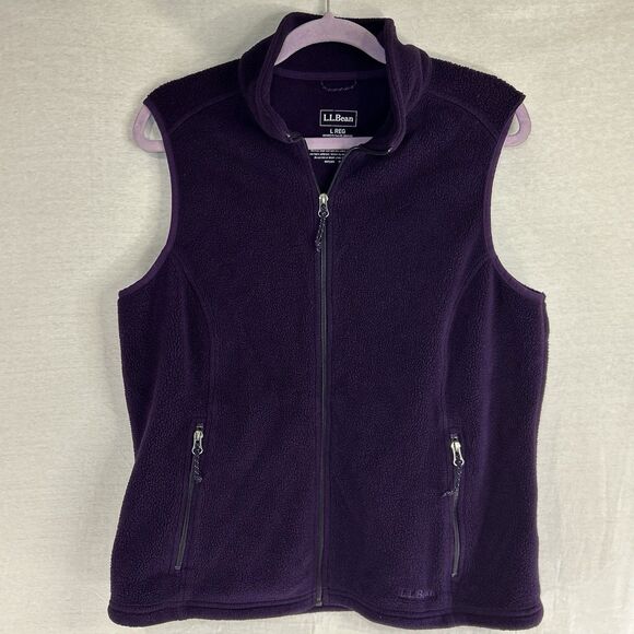 LL Bean Purple Polartec Fleece Vest Womens Large Full Zip Pockets - Picture 1 of 7